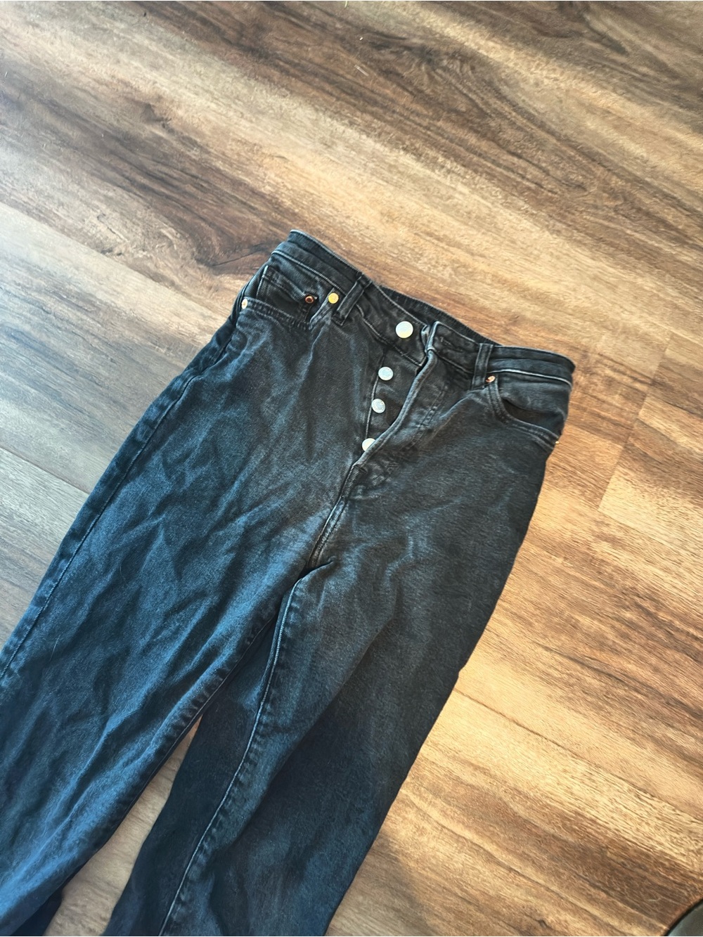 H&M Women's Straight-Leg Black Jeans with Button-Fly